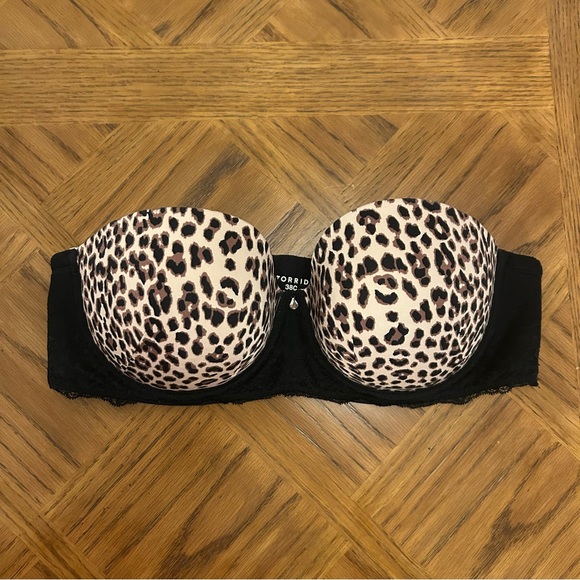 Strapless Torrid Multiway Leopard Print & Black scalloped lace bra - Picture 9 of 9